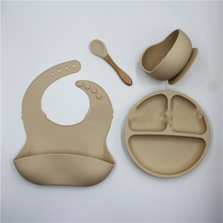 Bib Dinner Plate Spoon Bowl 4 Piece Set Silicone Baby Bowl Bib Plate Set